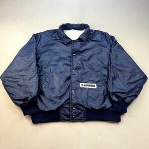 Vintage Airbus Bomber Jacket Adult Small Navy Blue Aerospace Aircraft Space 80s